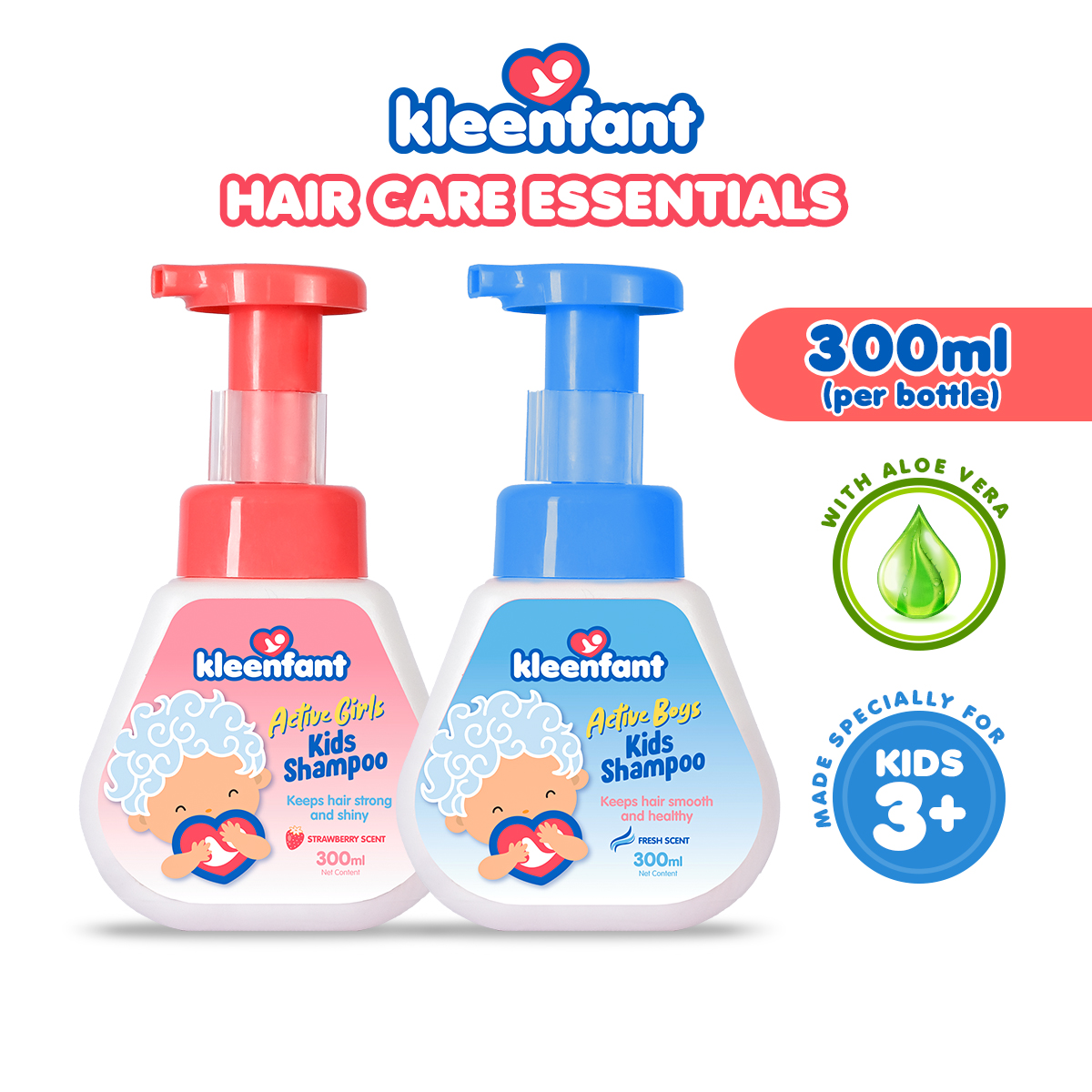 Kleenfant [Buy Take 1] Active Girls Kids Shampoo with Aloe Vera  Strawberry Scent 300ml