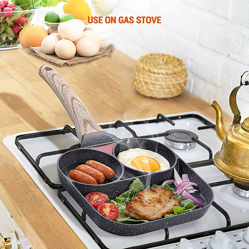 FANCY 3 In 1 Frying Pan Multipurpose Burger Pan Non-Stick Crepe Pan Stone  Aluminum Pancake Frying Pan with Insulate Wooden Handle for Pancakes  Burgers Eggs Meat 