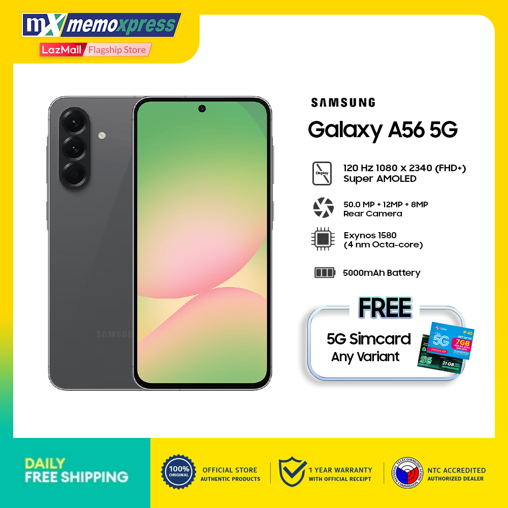 Samsung Galaxy A56 5G with Free Travel Adapter, 128GB Memory Card and 5G Smart SimCard Presyo 34,390 Piso*Libreng Shipping