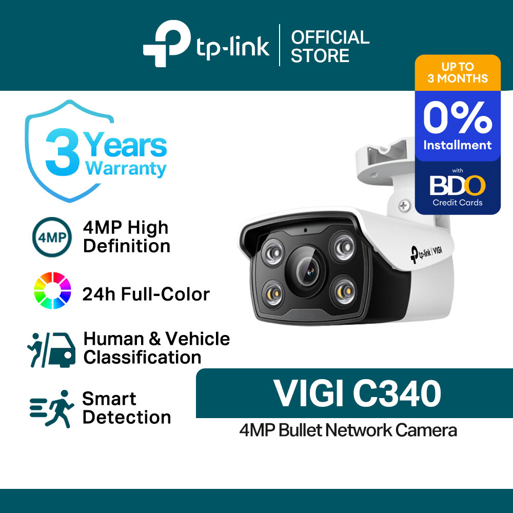 TP-Link Official Store / VIGI C340 V1 / 4MP Outdoor Full-Color Bullet Home Security Network CCTV Camera Connect to Cellphone