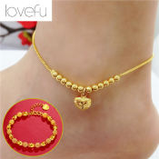 Original 18K Saudi Gold Pawnable Small Flower Love Transfer Bead Anklet