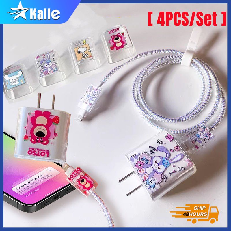 40pcs cute cartoon ice cream cable charger protector cargador set for iphone  USB cord protector free