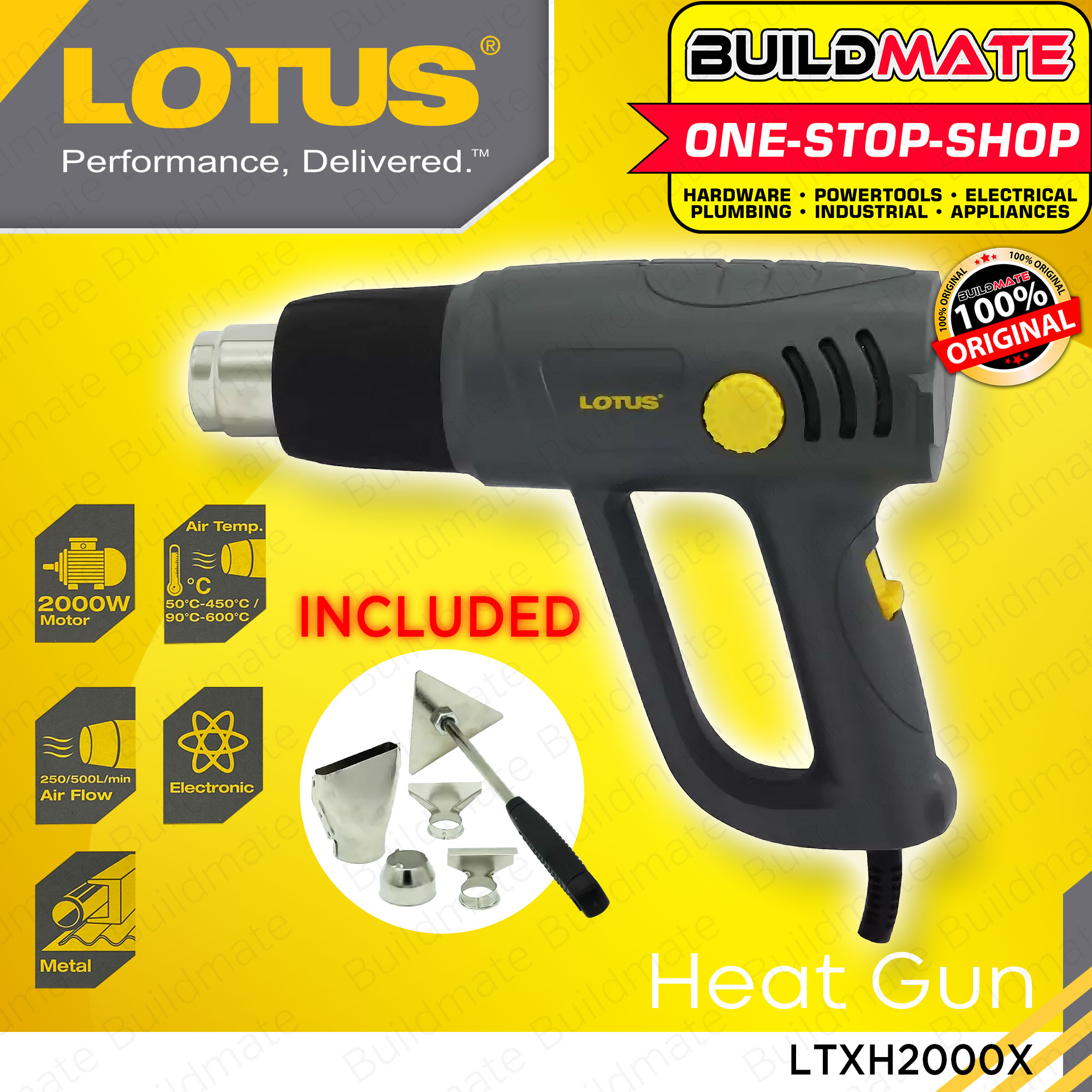 BUILDMATE 2000W Hot Air Heat Gun for Plastic Shrinking