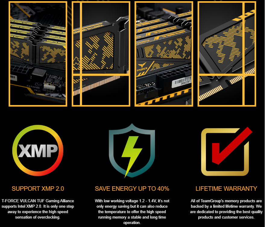 TEAMGROUP T-Force Vulcan TUF Gaming Alliance 16GB Kit 3200MHz CL 16 (2x8GB) DDR4 Dram (PC4-25600) Desktop Memory Module Ram 3200 - TLTYD416G3200HC16CDC01