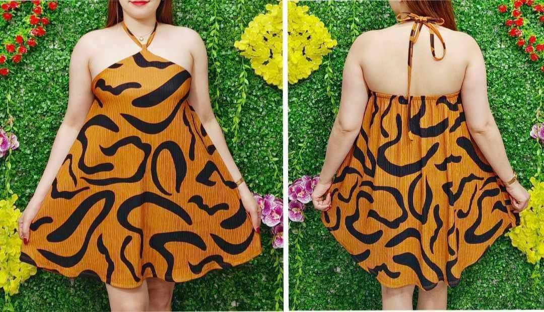 SHARA BARK CREPE HALTER DRESS UP TO 4XL FIT