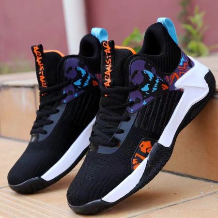 Hot Sale Men Fashion Mesh Breathable Basketball Shoes Sports Sneakers Comfortable High Top Outdoors Casual Black Rubber Shoes For Men On Sale