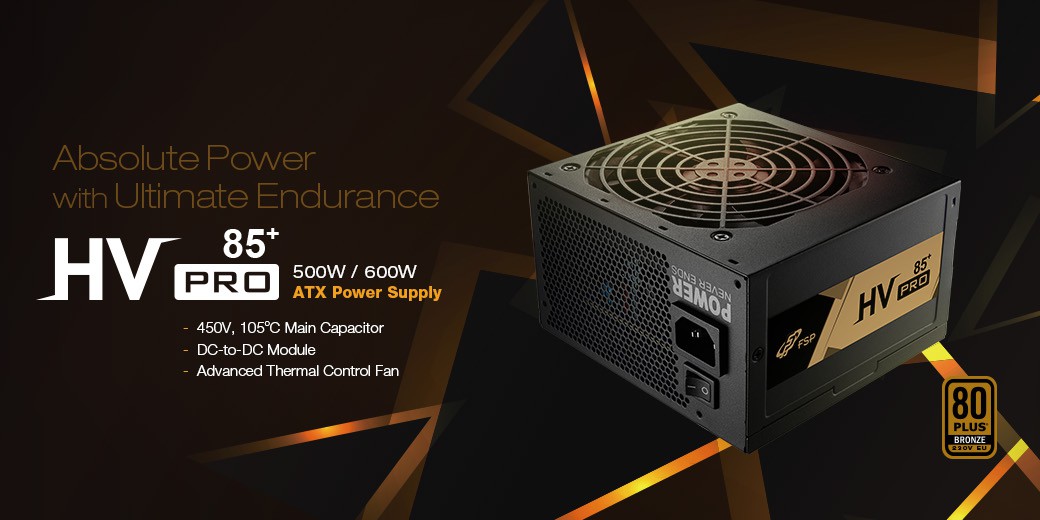 FSP HV Pro 550W PSU 85+ Power Supply Unit FSP550-51AAC **2022 New Upgraded 85 Plus Version, 88% efficiency **