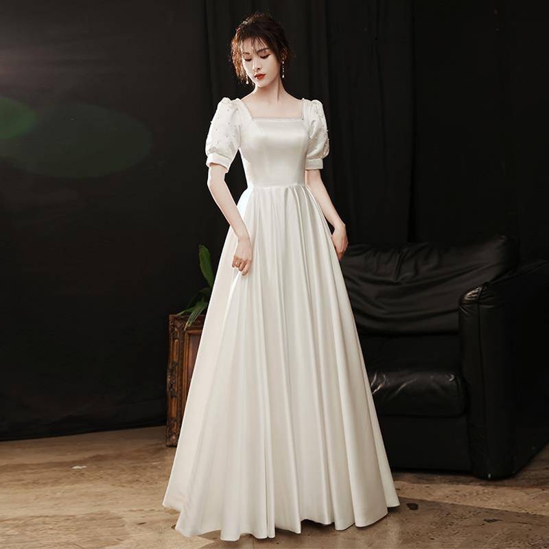 Casual Civil Wedding Dress - Below Knee Length White Summer Elegant Plus Size Plain Vintage Retro