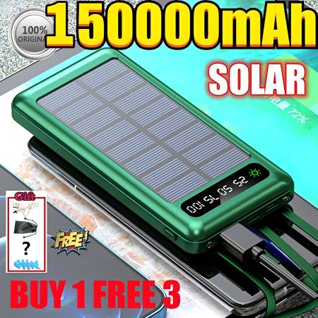 SolarLuxe 150000mAh Power Bank with Built-in Cord and LED