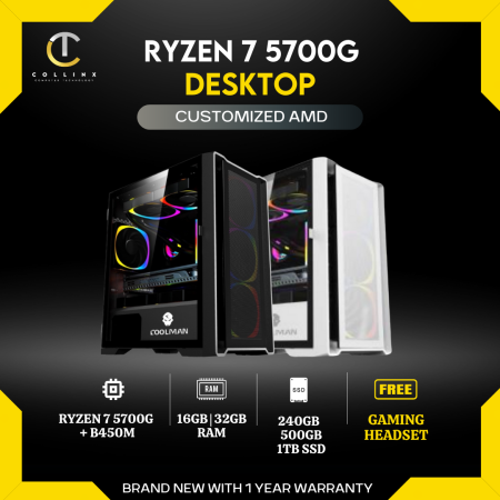 Amd Ryzen 7 5700G Rgb Desktop | Radeon Graphics | Ready to Use | High Quality Cpu with Freebies | Gaming Office Online Class Work Business | Collinx Computer