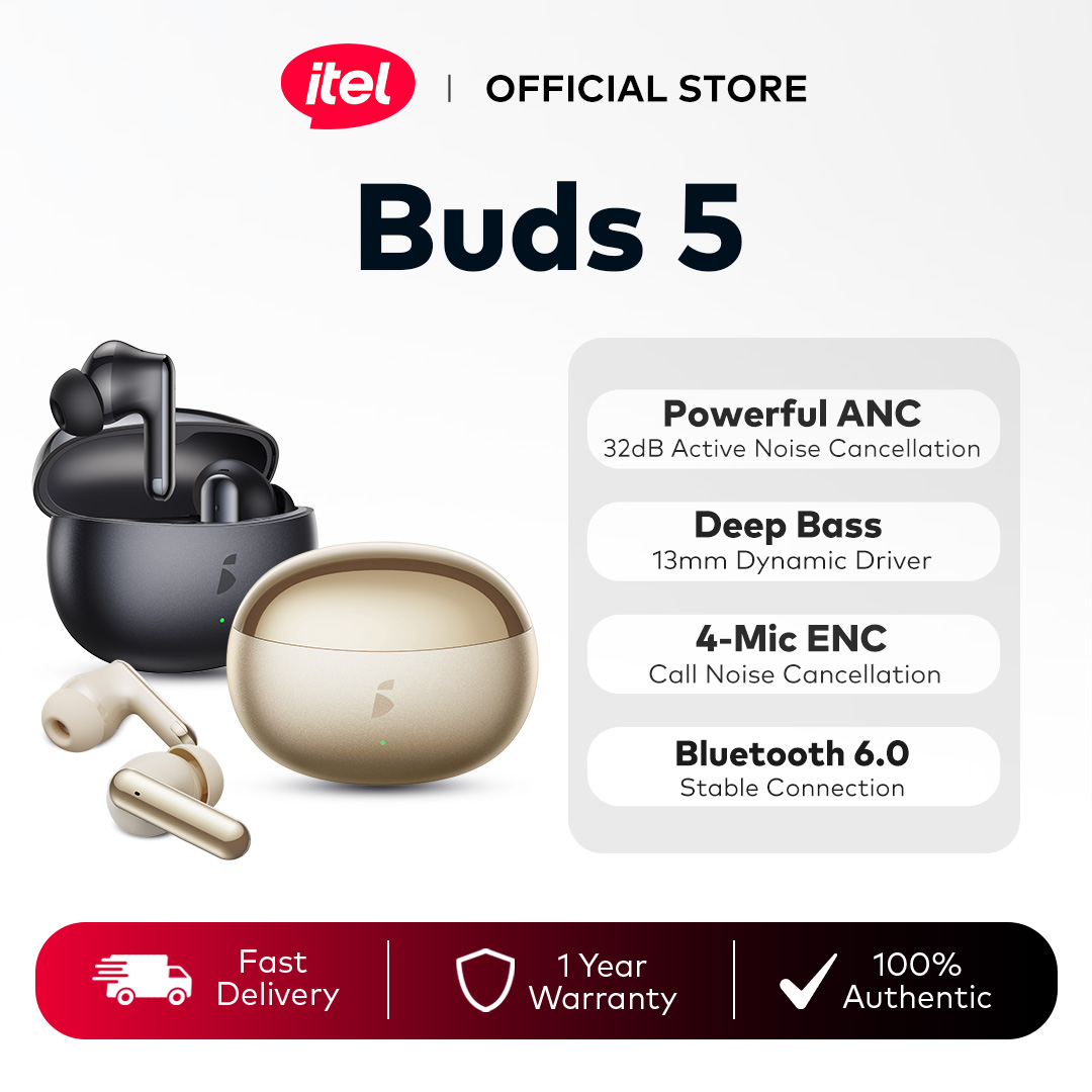 itel Buds 5 ANC Wireless Earbuds / Deep Bass / 4-Mic ENC + ANC / IP54 / 32H Battery Life