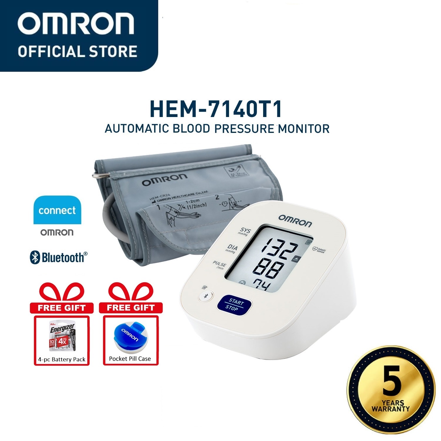 Omron Bluetooth BPM - HEM-7140T1 Upper Arm Blood Pressure Monitor