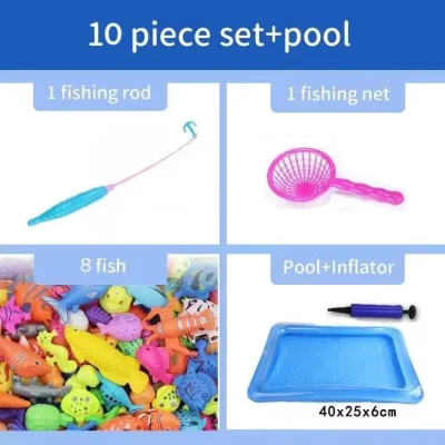 39/10PCS Children Fishing Toys Magnetic Fishing Game Rod Fish Hook Kid's Inflatable Pool (3)