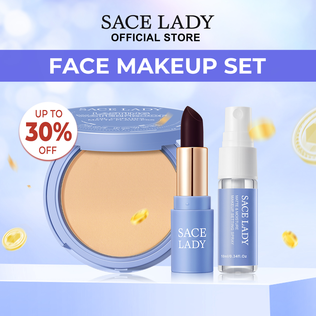Discount on SACE LADY  shoes - SKU: SACE LADY Long Waterproof Lasting Makeup Set 3PCS Oil Control Pressed Powder+Matte Liquid Lipstick+F