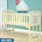 Kuna Wooden Crib with Mosquito Net and Diaper Changing Table