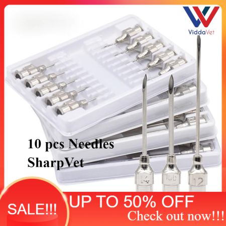 SharpVet 10 Pcs Reusable Stainless Steel Veterinary Syringe Needles