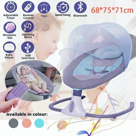 Baby Cradle Swing Bed with Bluetooth Speaker and Mosquito Net