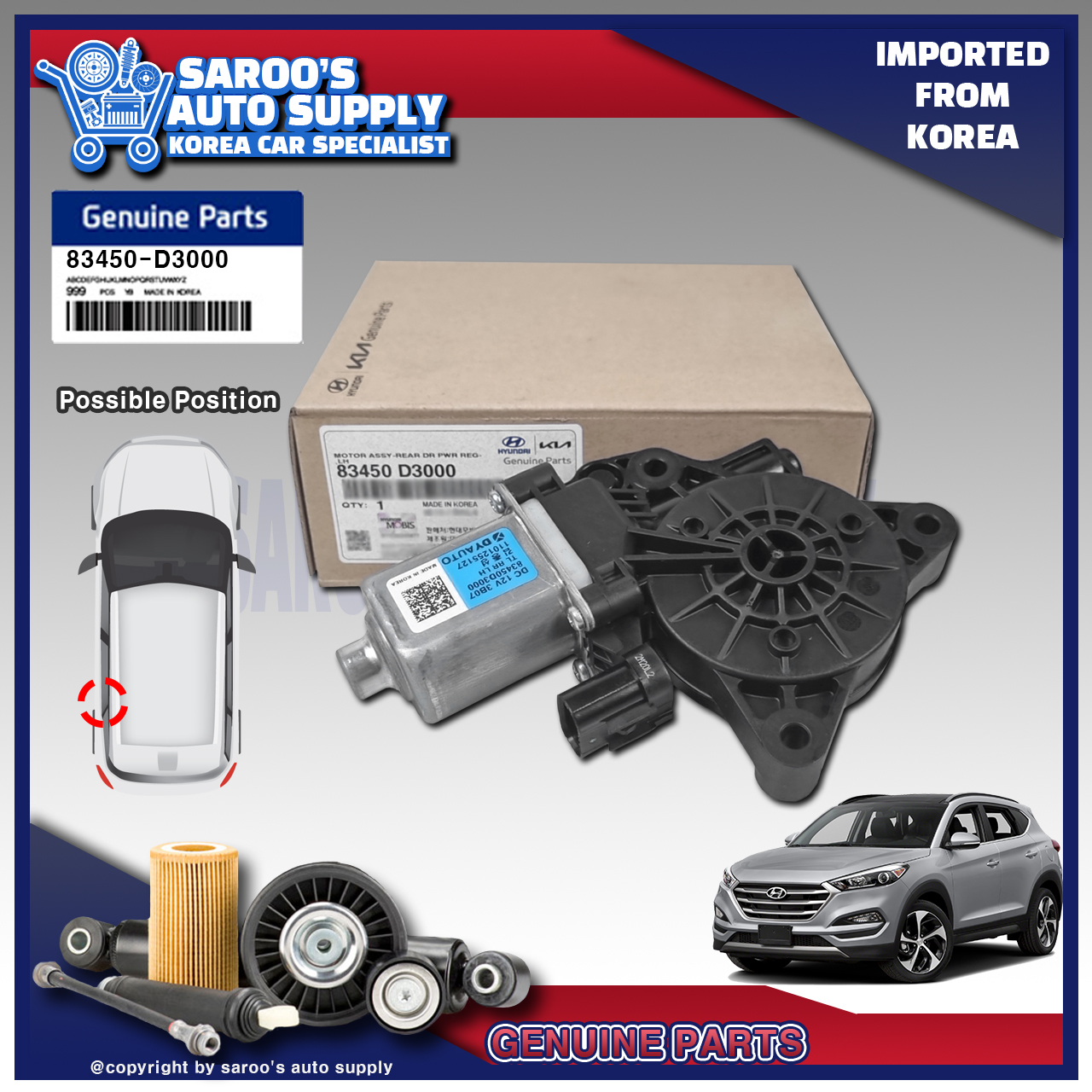 Rear Left Power Window Motor For Hyundai Tucson 2016