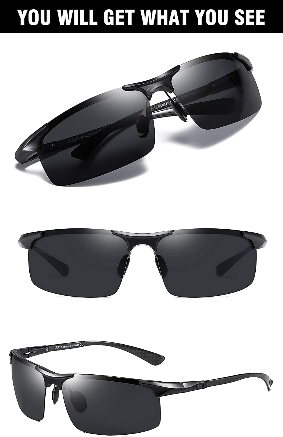 Duco Men's Sports Polarized Driving Carbon Fiber Sunglasses for Men UV400  Protection DC8277 Black Frame Grey Lens | Lazada PH