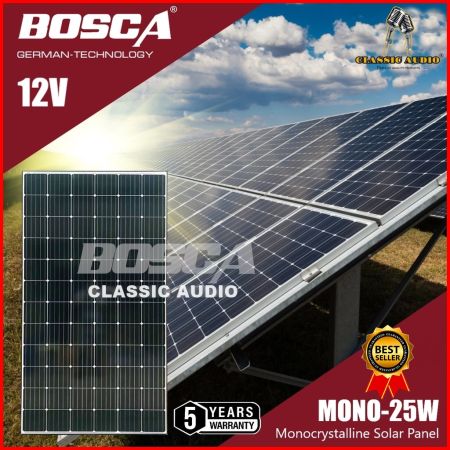 BOSCA 25W Mono Solar Panel 12V PV Module, 5-Year Warranty