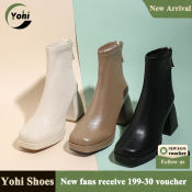 Yohi Korean Style Women's Waterproof Martin Boots with High Heels