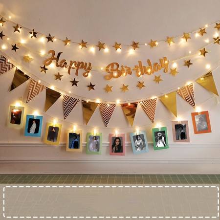 LED Happy Birthday Banner with Star & Triangle Flags