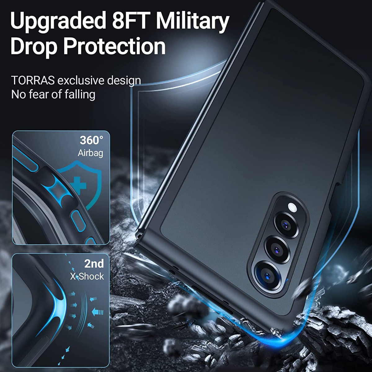 TORRAS Shockproof Z Fold 3 Case [Military-Grade Drop Protection][No  Adhesive Worry] Slim Thin Translucent Matte Galaxy Z fold 3 Case Compatible  for