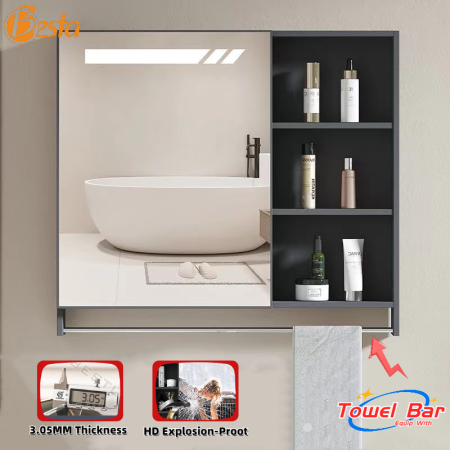 CR Mirror Aluminum Bathroom Cabinet with Storage Shelves and Door