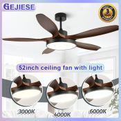 Modern Ceiling Fan with Light, 3 Colors, 6 Speeds, Wooden Design