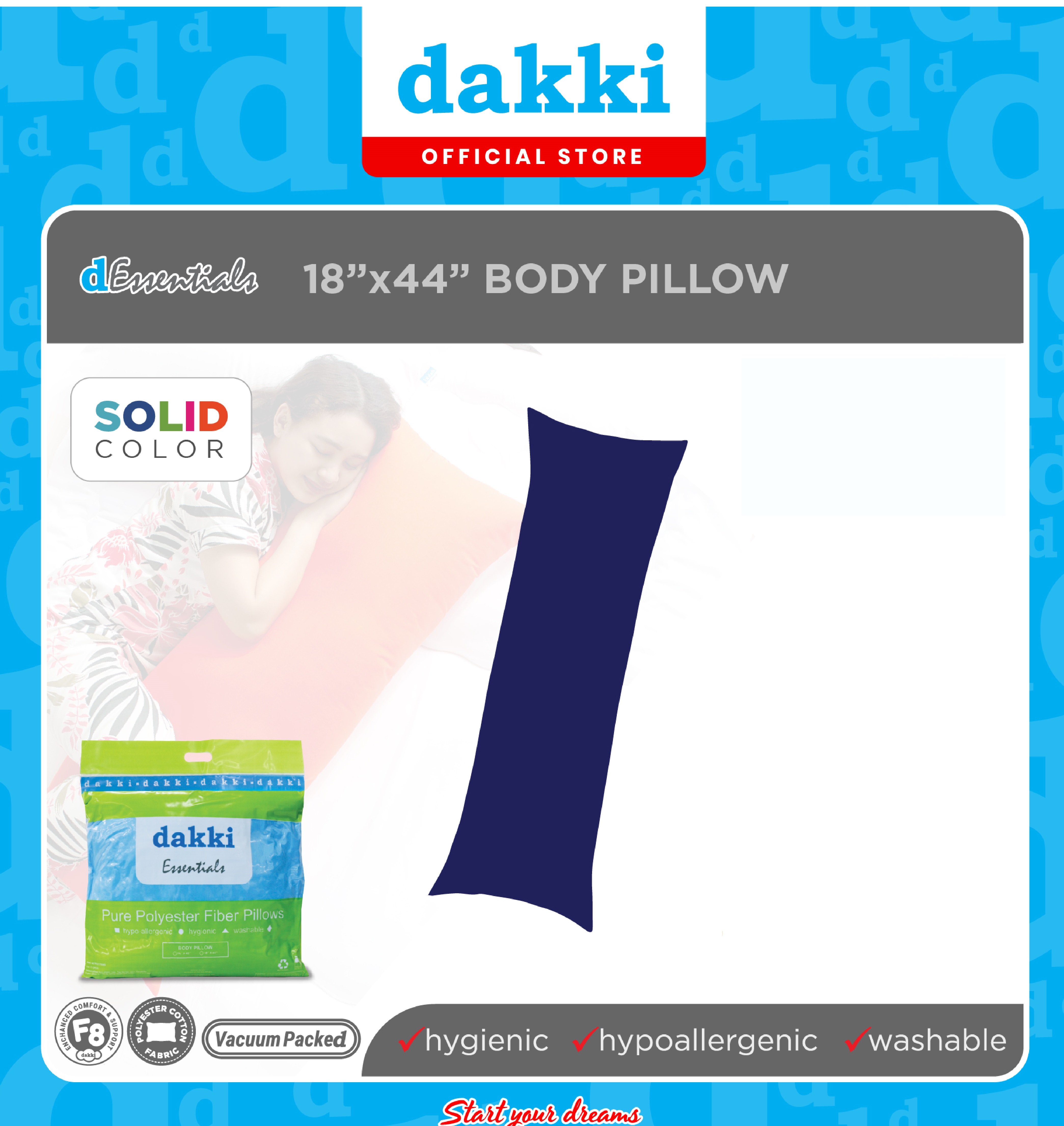 Dakki Essentials 18"x44" Royal Blue Body Pillow