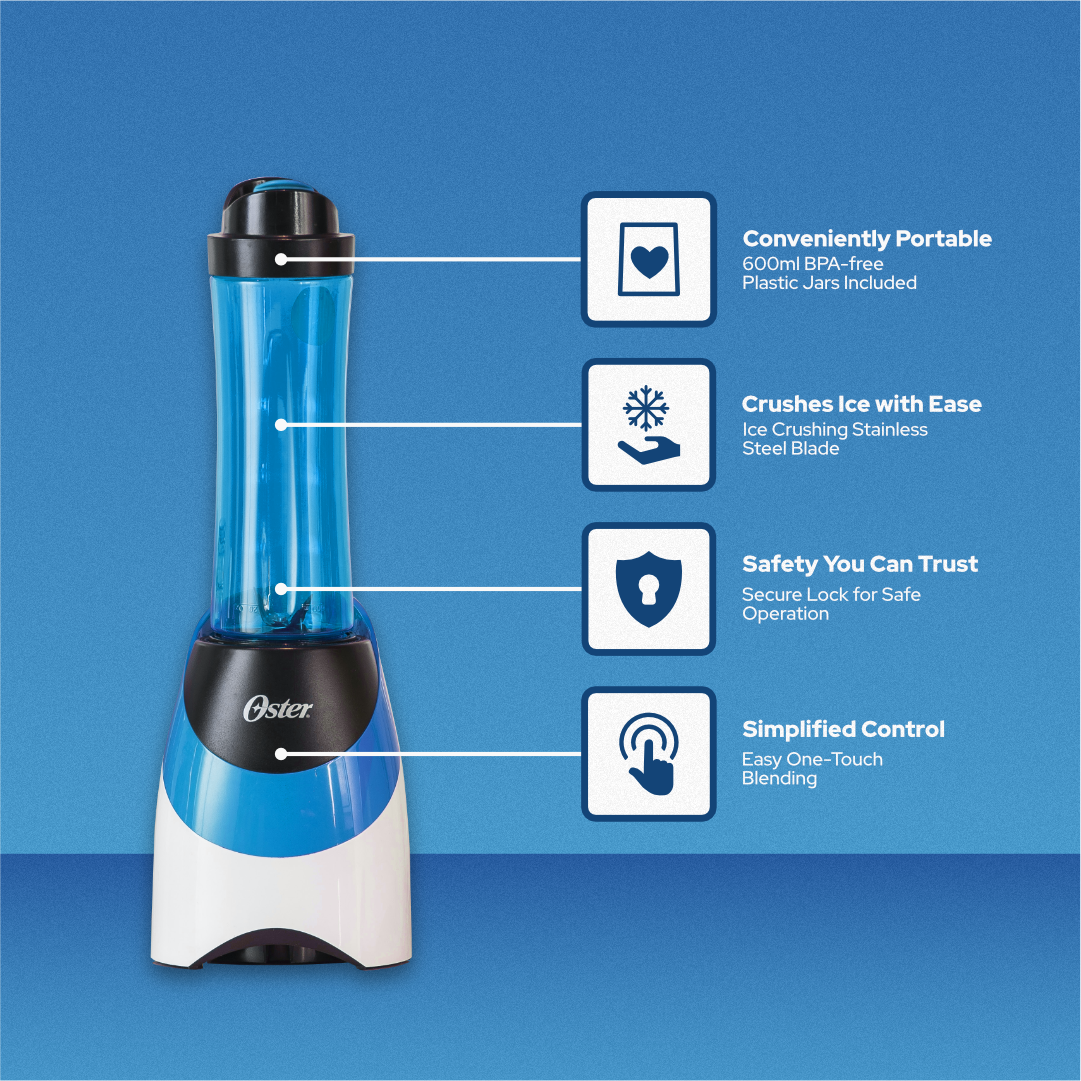 Oster MyBlend Personal Blender with Blue 20oz Travel Sports Bottle
