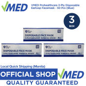 VMED Prohealthcare 3Ply Earloop Face Mask 150pcs, Disposable Facem