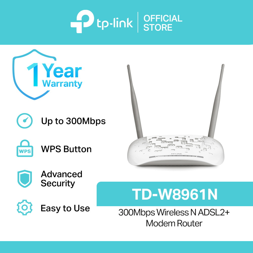 TP-Link Official Store / TD-W8961N / 300Mbps All-in-One Device ADSL2+ Modem NAT Router 4-Port Switch Wireless Network Access Point