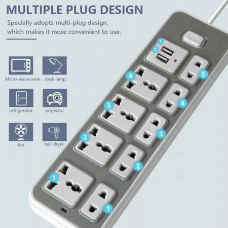 Multi-function Power Strip with USB and Individual Switches