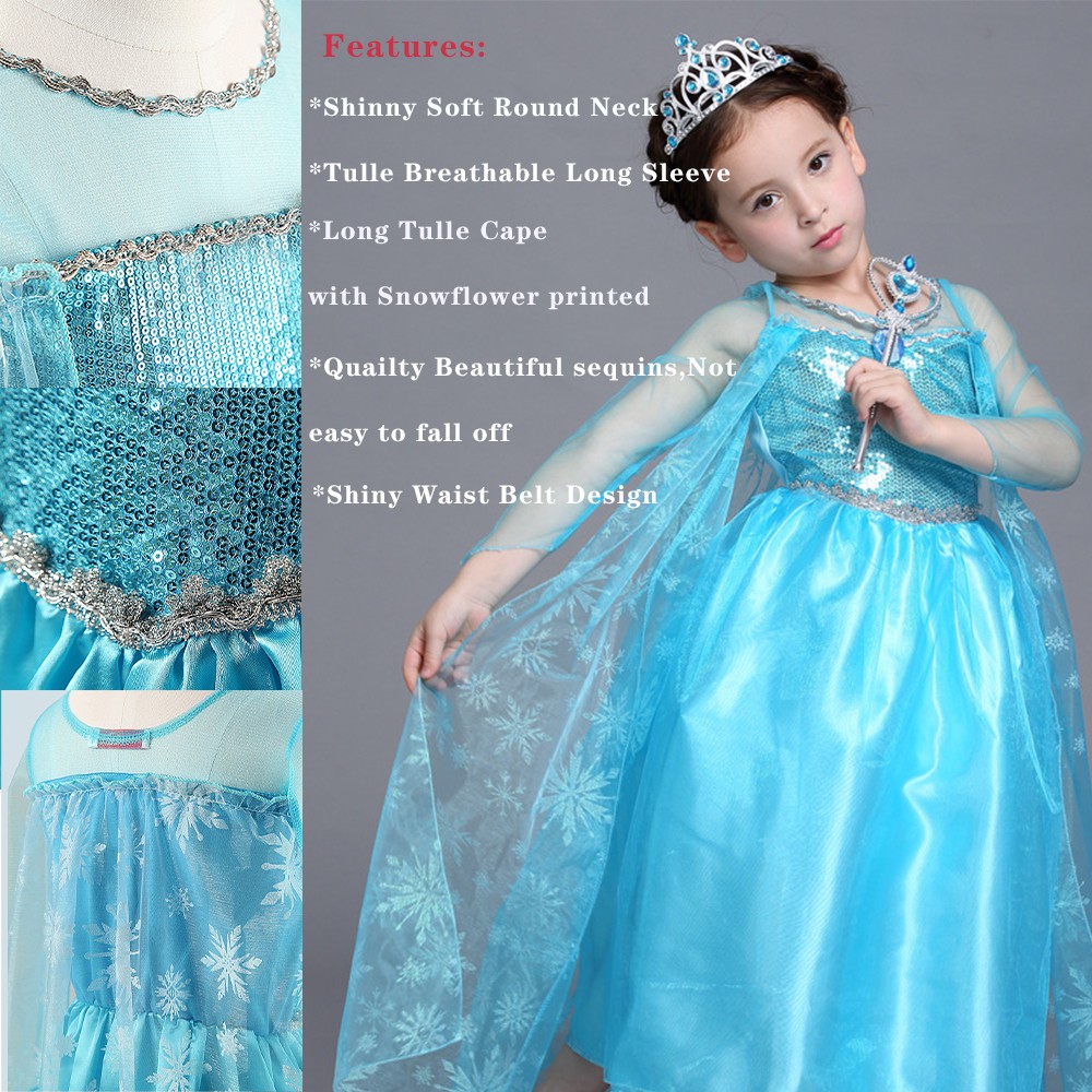 4 Elsa Dress D Blue Sleeve, 4-5 Years) Frozen Girls Kids Elsa Fancy Dress  Costume Princess Anna Party Dresses Cosplay Outfits on OnBuy