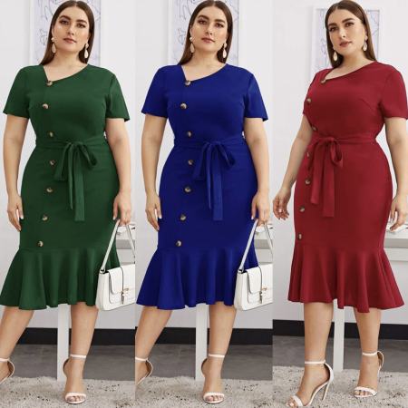 Miss M Irregular Neck Plus Size Button Down Dress