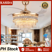 KASIDA Crystal Ceiling Fan with Remote and Retractable Blades