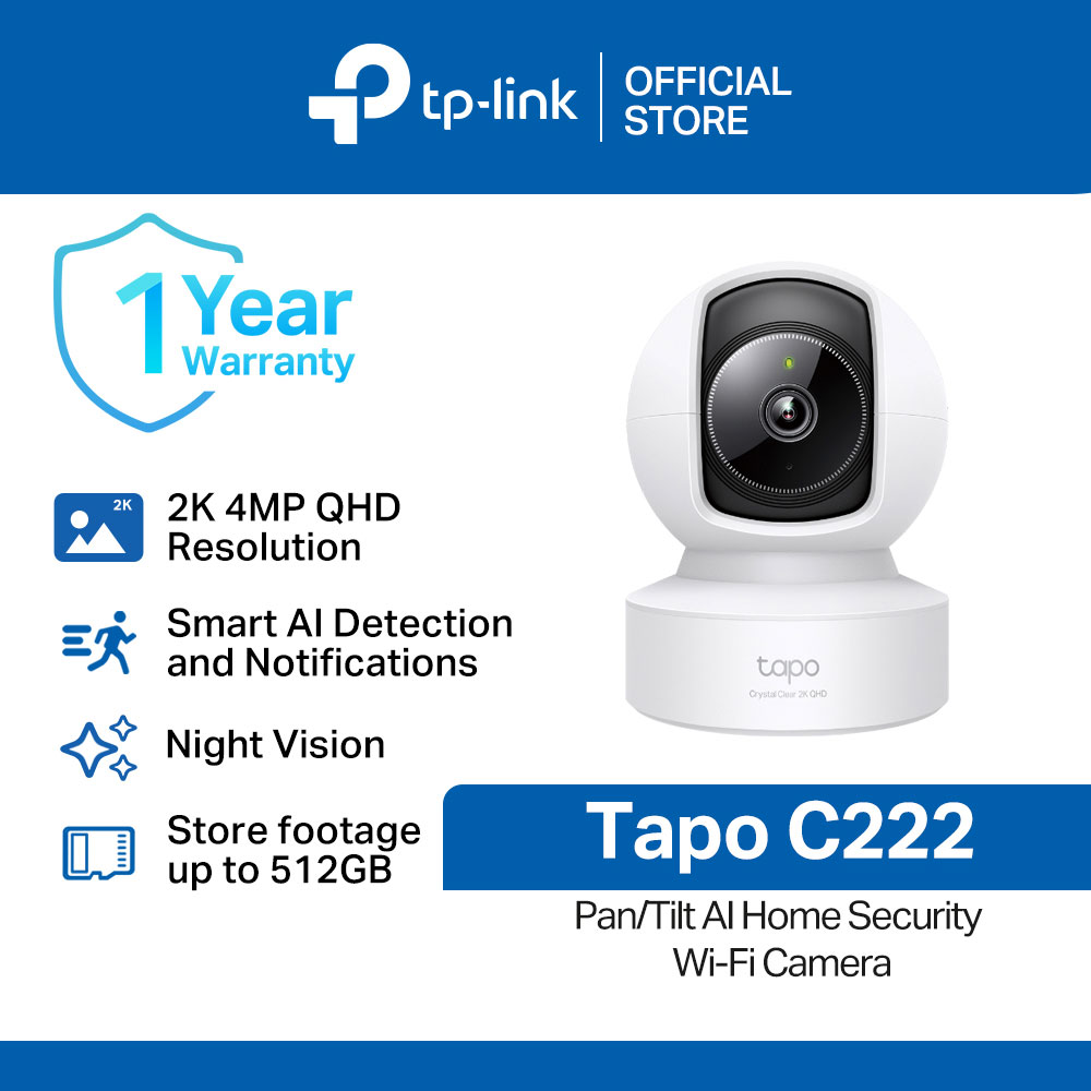 TP-Link Official Store / Tapo C222 / 2K 4MP 360 Degrees Pan/Tilt AI Indoor WiFi IP Security Cctv Sale Camera Connect to Cellphone with Mic and Speaker