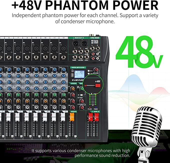 XTUGA CT120 12-Channel Professional Audio Mixer for Computer