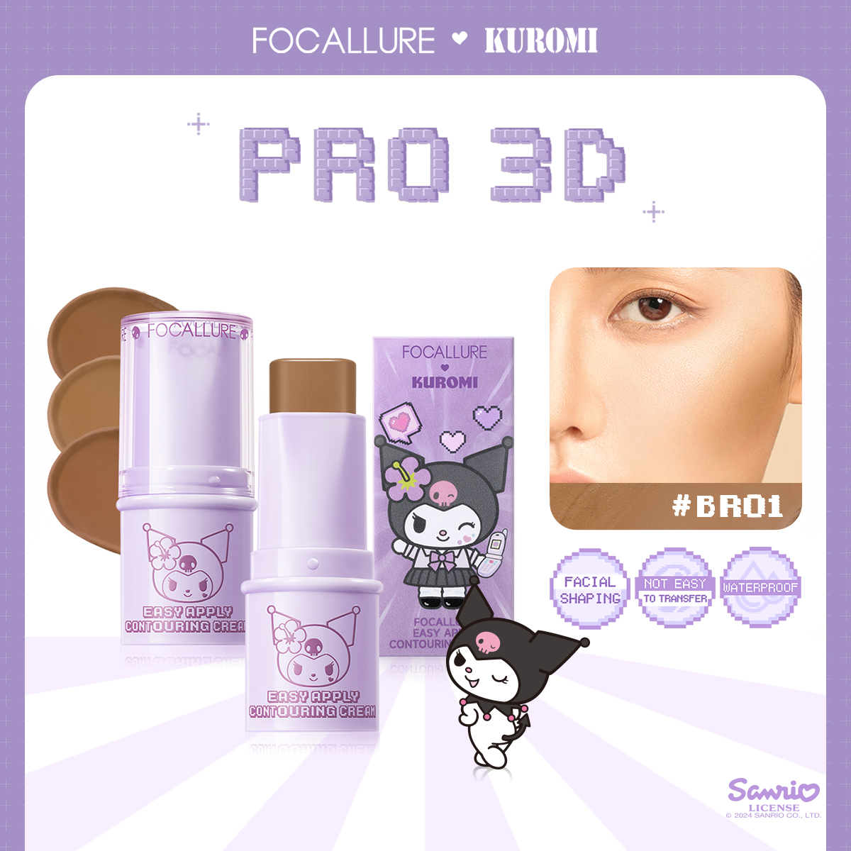 Discount on Focallure  shoes - SKU: FOCALLURE X Sanrio #CallMeBeauty Pro 3D Creamy Contour Stick Soft Natural Smooth Face Makeup
