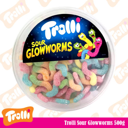 Trolli Sour Glow Worms Gummi Candy in Round Tub 500g
