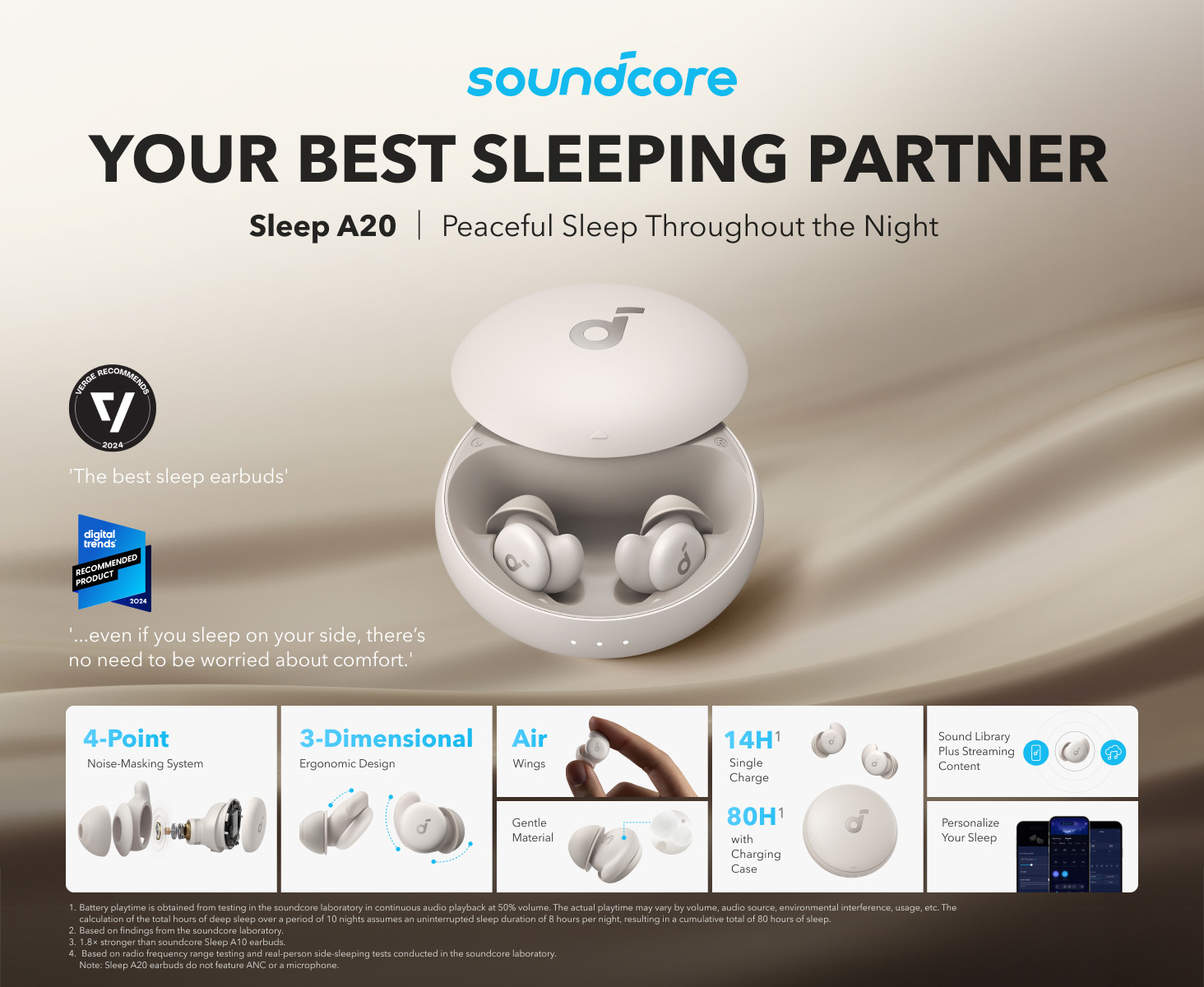 Soundcore Sleep A20 by Anker Sleep Earbuds Noise Blocking Sleep
