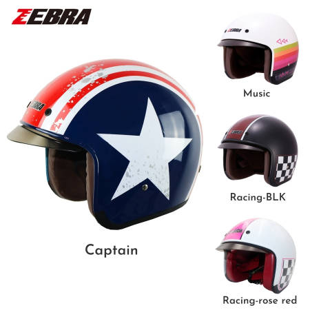 Zebra 603 Retro Classic Motorcycle Helmet with Single Visor