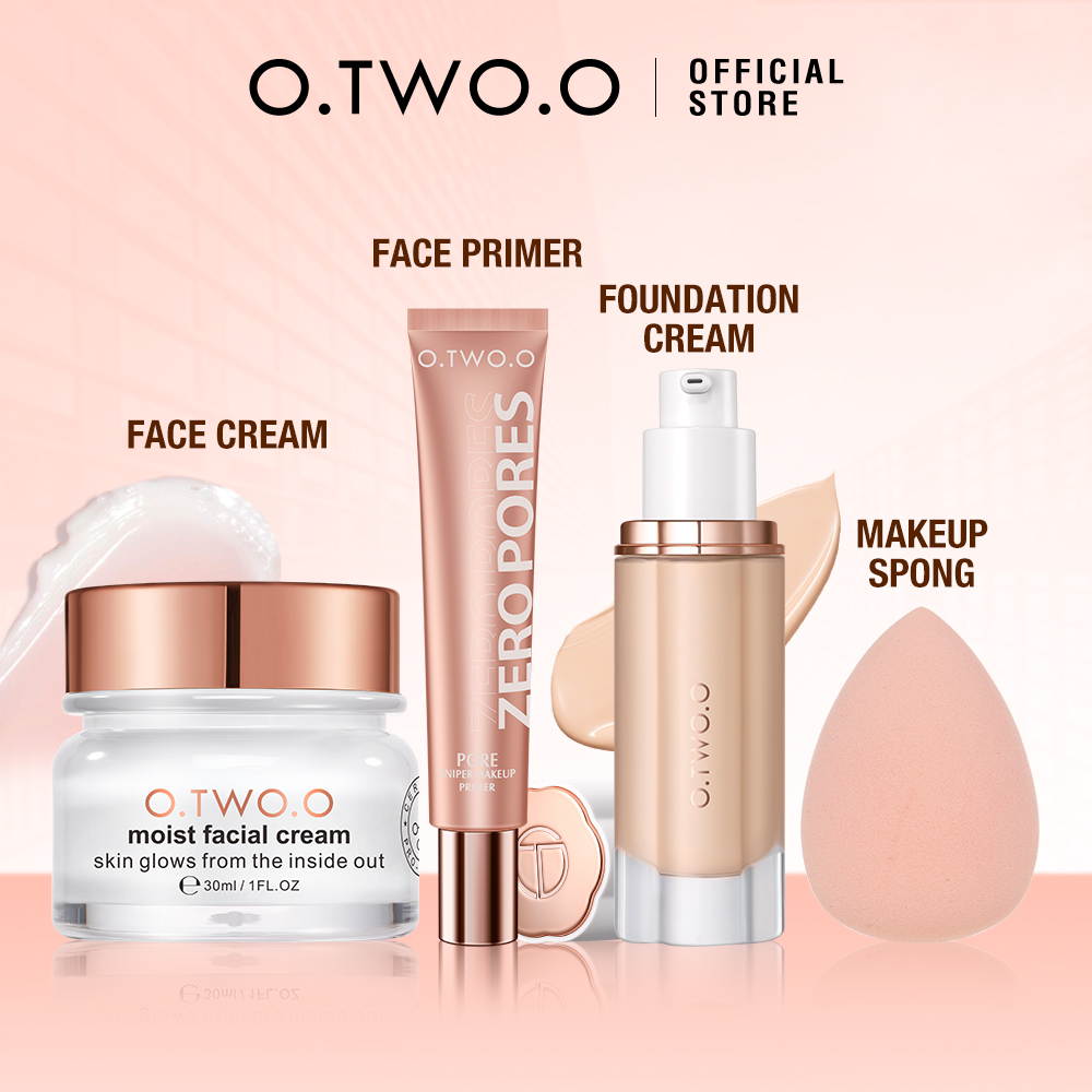 O.two.o bộ trang điểm mặt 3 bộ trang điểm nature vitamin c kem dưỡng da mặt + kem nền dạng lỏng kiểm soát dầu + kem lót trang điểm + mút trang điểm