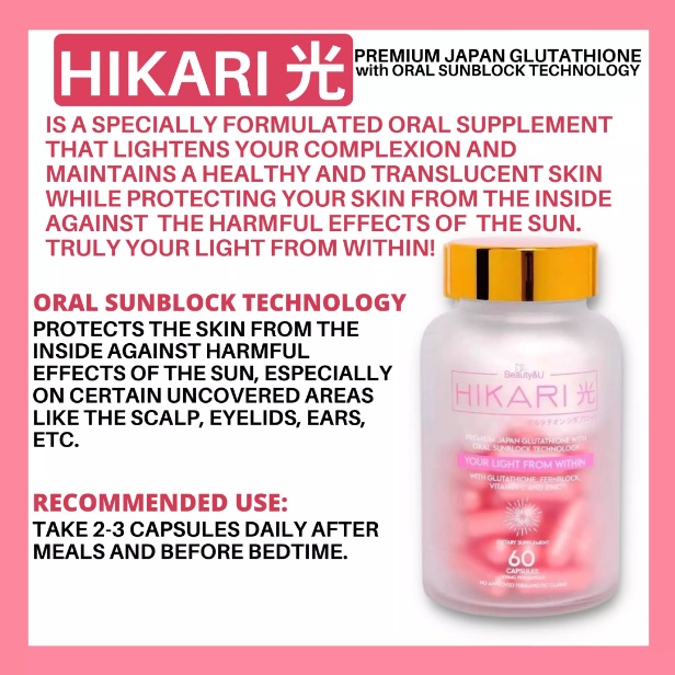 HIKARI PREMIUM JAPAN GLUTATHIONE WITH ORAL SUNBLOCK TECHNOLOGY (60caps) -  Lazada | Lazada PH
