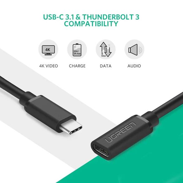 UGREEN USB C Male to Type C Female Extension Cable UHD 4K 60Hz 3A Fast ...