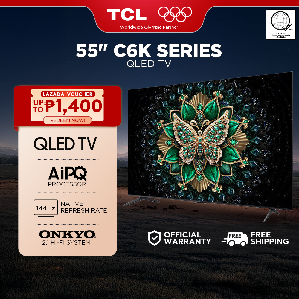 TCL 55 Inch C6K QD-MiniLED 4K Google Smart TV - Precise Dimming Series, High HDR Brightness, 144Hz Native Refresh Rate, AiPQ Pro Processor, Dolby ATMOS, HVA Panel, Ultra Slim Design Presyo 33,490 Piso*Libreng Shipping