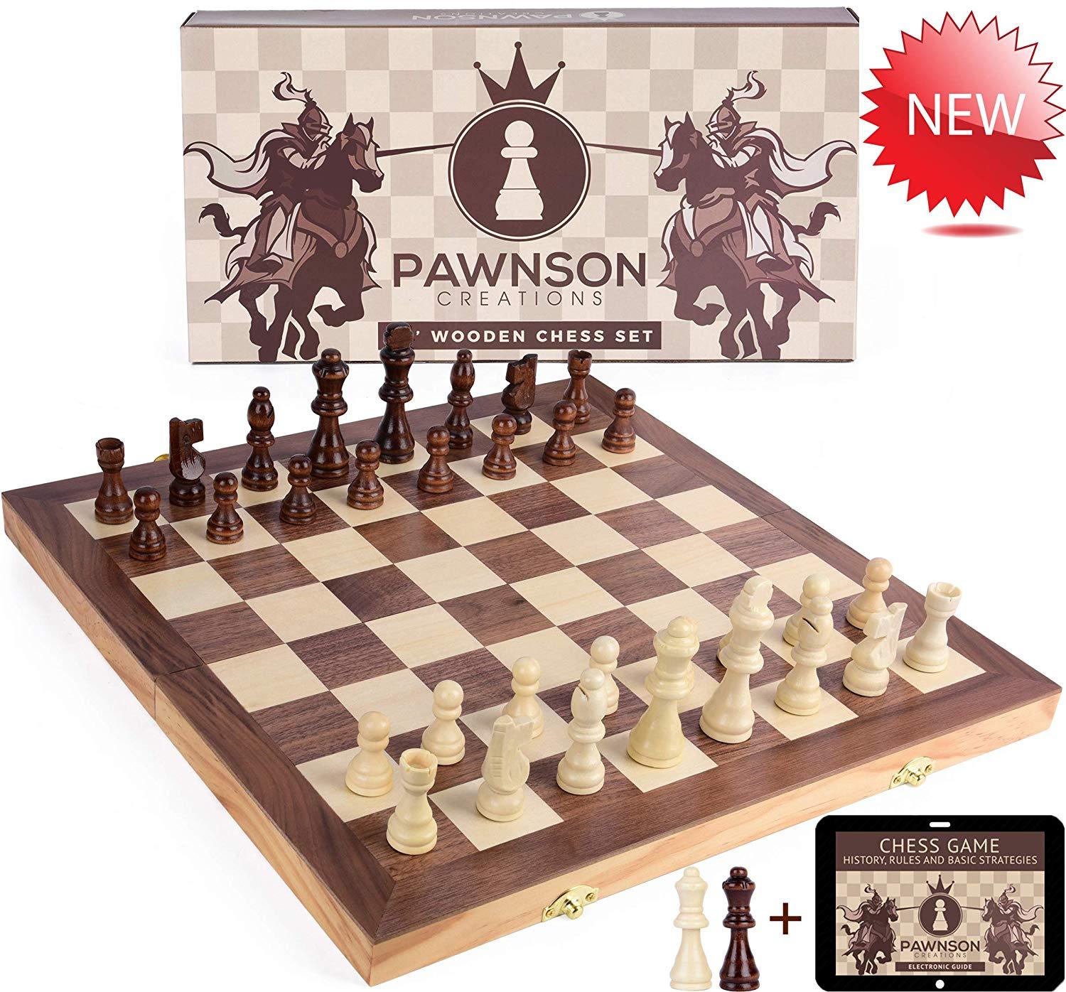  Amerous Chess Set, 12x12 Folding Wooden Standard Travel  International Chess Board Game Set with Magnetic Crafted Pieces For 2  Players : Toys & Games