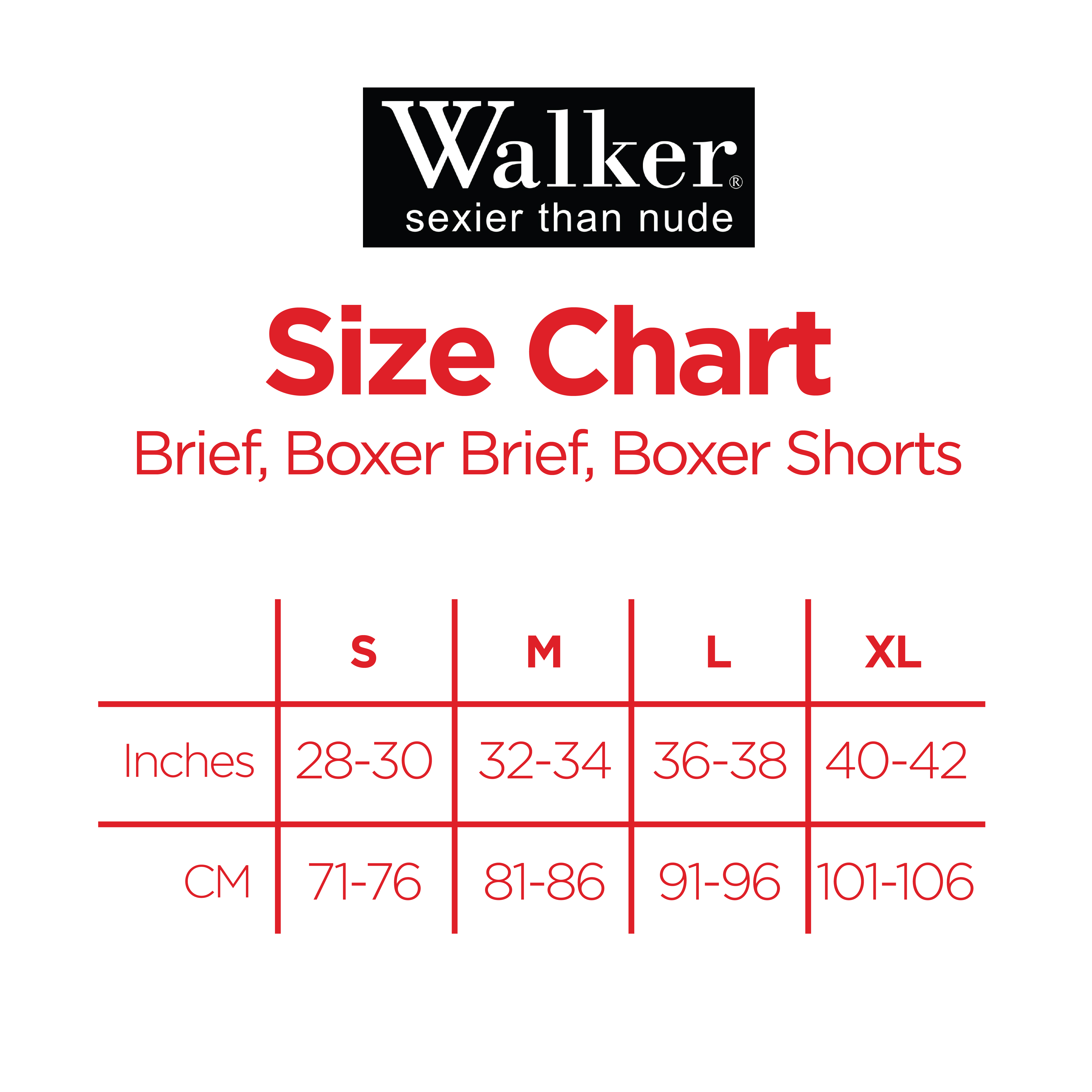 Walker brief size chart Clearance