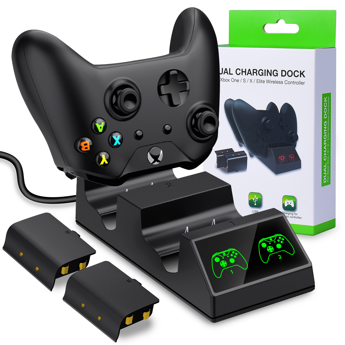 Vogek Xbox One Controller Battery Pack 2 x 2200mAh Rechargeable Battery with USB Charging Cable and Charger Kit for Xbox One/S/X/Elite Wireless Controller 